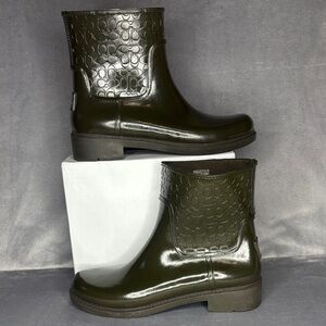 Coach Olive Green Signature Rubber Rain Boots Women’s 9B Waterproof Logo